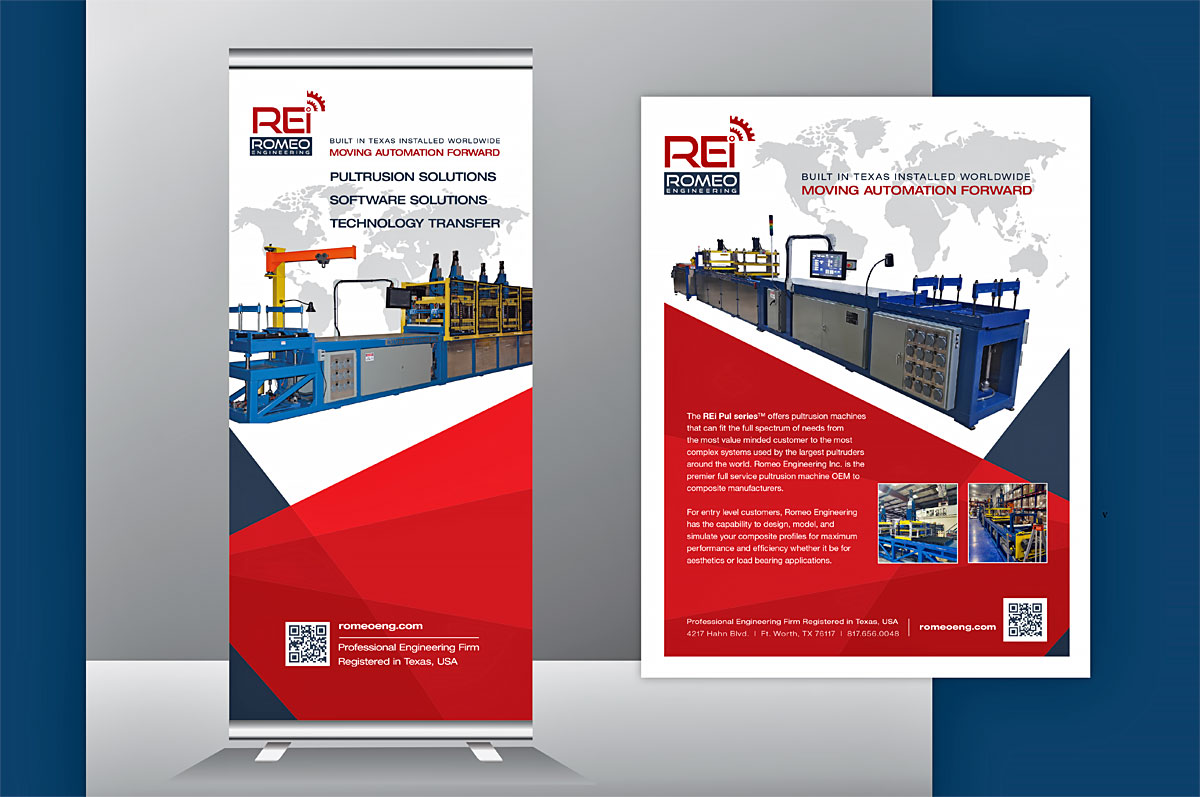 thExhibit material of new printerfor Romeo Ens image show the consistency of the different adverttising material on a poster and a flyer