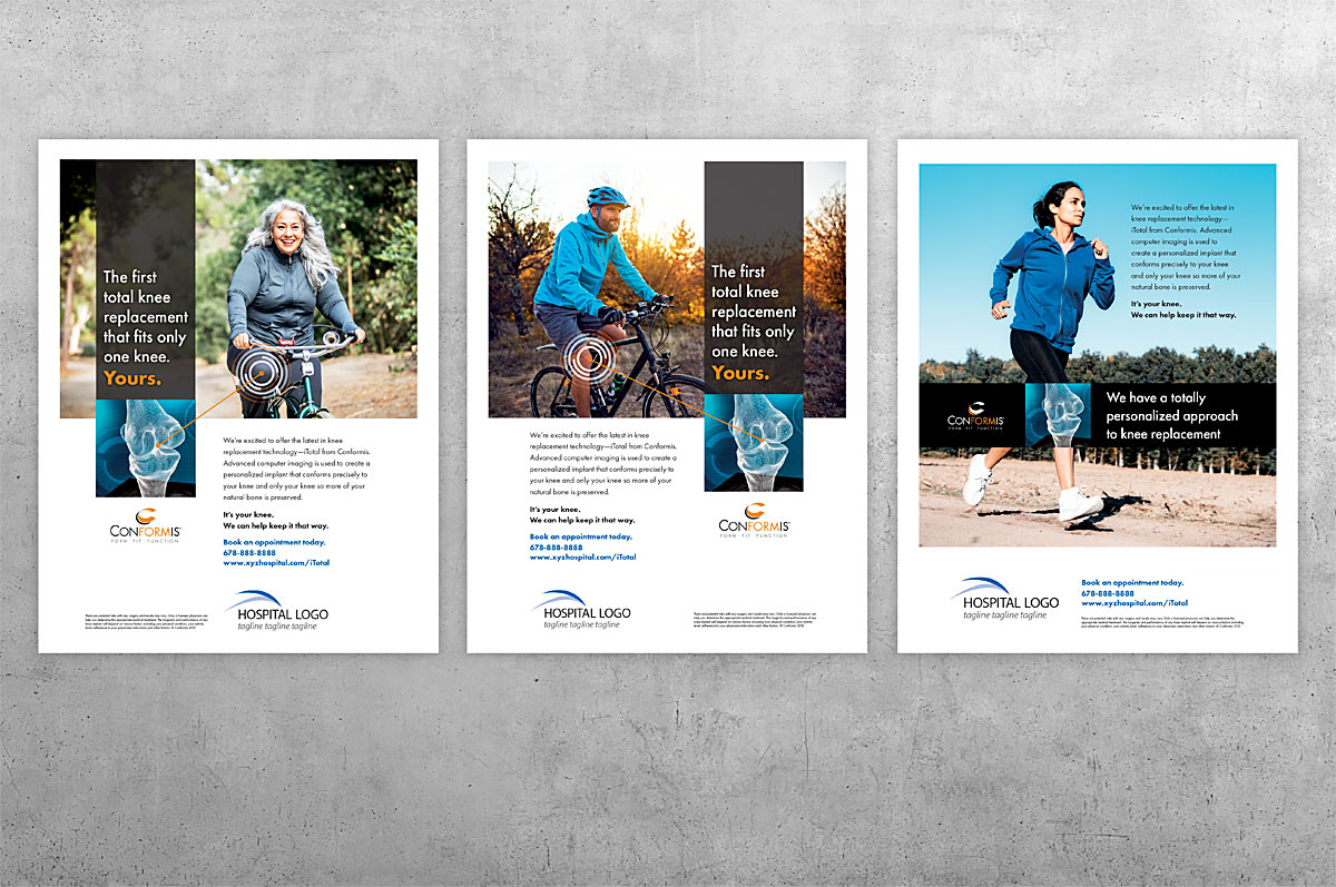 This image shows 3 seperate flyers advertising the knee replacfement